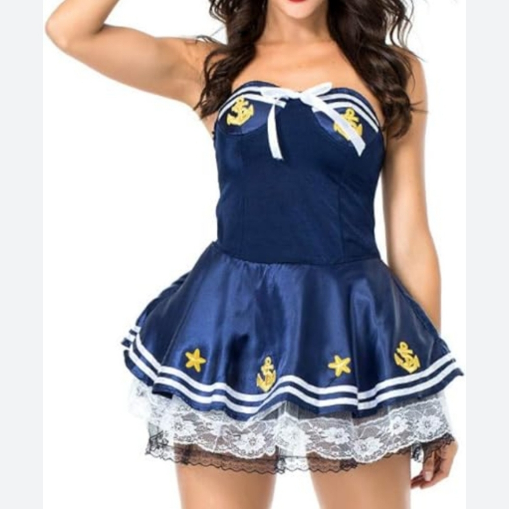 Sexy Sailor navy nautical pinup cosplay Halloween Costume blue - Picture 2 of 13